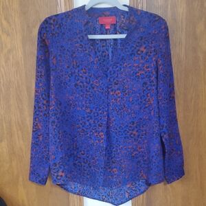 Jennifer Lopez Blue and Orange Leopard Print Blouse